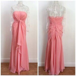 Franssical beaded Salmon gown ruched dress Gown size 6